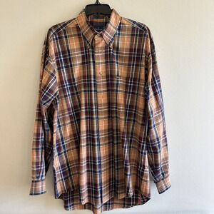 FACONNABLE Men's button-down shirt, Plaid, 100% Cotton, L, made in Hong Kong